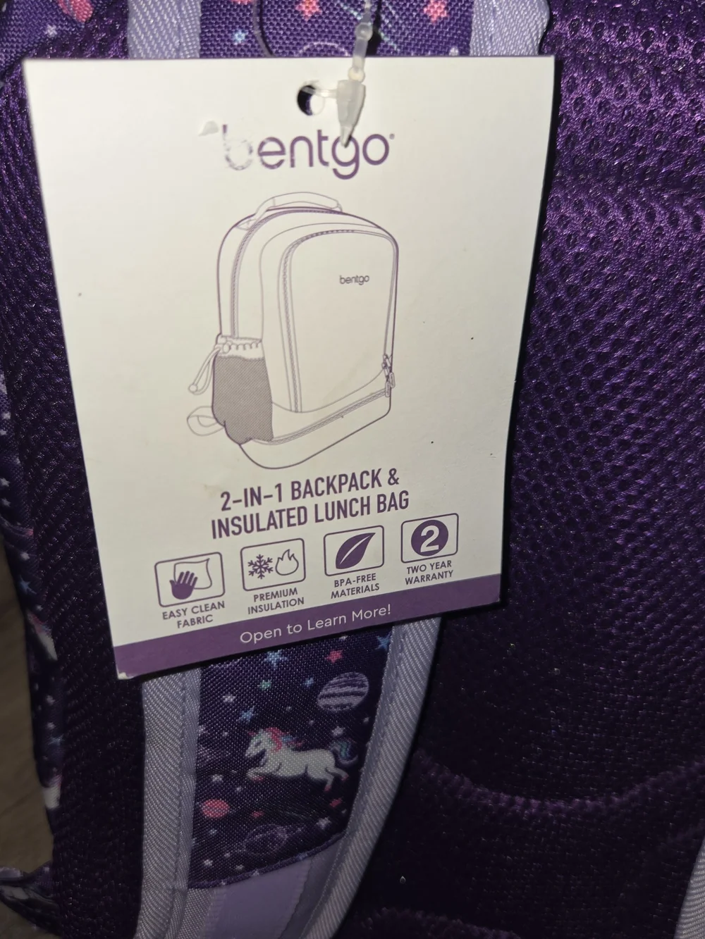 Bentgo Kids Purple Unicorn Backpack with Built-In Lunch Bag
